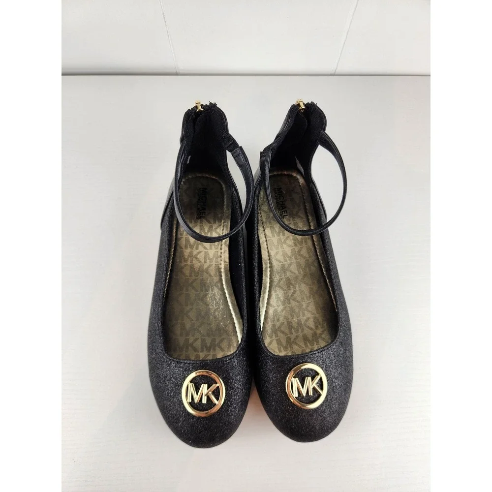 Michael Kors Girls Black Glitter Ankle Strap Ballet Flats MK100868C Size 5